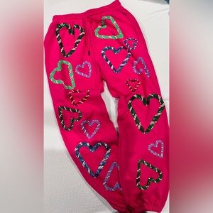 NWOT Queen Of Sparkles Candy Cane Heart Joggers